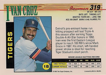 1993 Bowman #319 Ivan Cruz Back