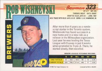 1993 Bowman #323 Rob Wishnevski Back