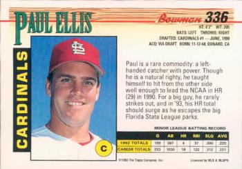 1993 Bowman #336 Paul Ellis Back