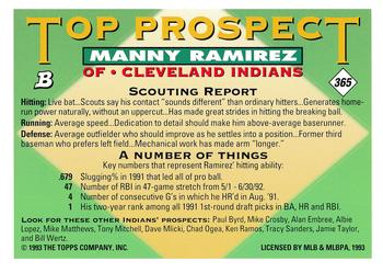 1993 Bowman #365 Manny Ramirez Back