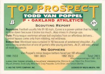 1993 Bowman #371 Todd Van Poppel Back