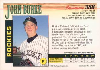 1993 Bowman #388 John Burke Back