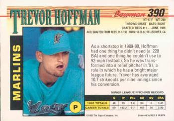 1993 Bowman #390 Trevor Hoffman Back