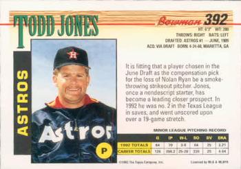 1993 Bowman #392 Todd Jones Back
