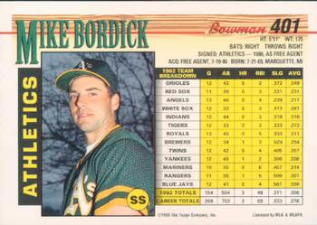 1993 Bowman #401 Mike Bordick Back