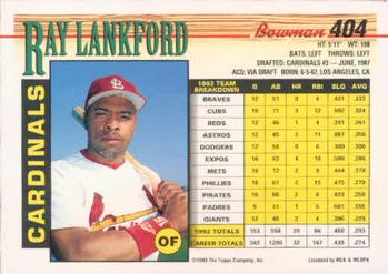 1993 Bowman #404 Ray Lankford Back