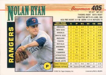 1993 Bowman #405 Nolan Ryan Back