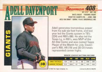 1993 Bowman #408 Adell Davenport Back