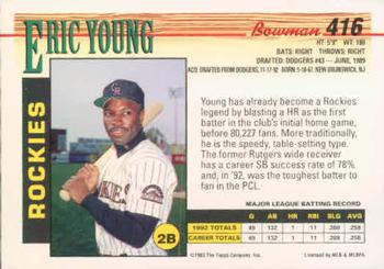 1993 Bowman #416 Eric Young Back