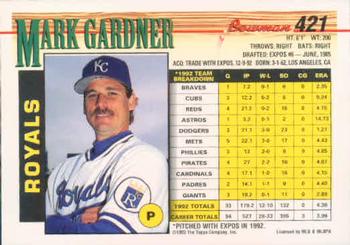 1993 Bowman #421 Mark Gardner Back
