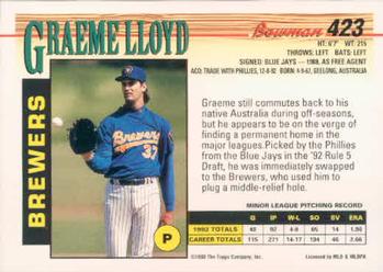 1993 Bowman #423 Graeme Lloyd Back