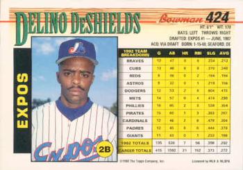 1993 Bowman #424 Delino DeShields Back