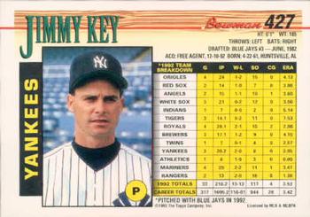 1993 Bowman #427 Jimmy Key Back