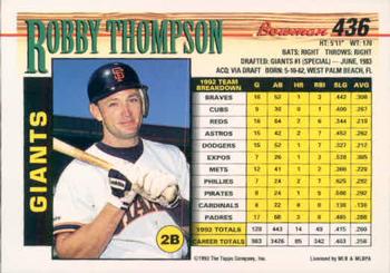 1993 Bowman #436 Robby Thompson Back