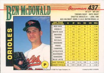 1993 Bowman #437 Ben McDonald Back