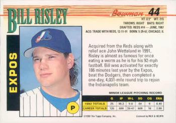 1993 Bowman #44 Bill Risley Back
