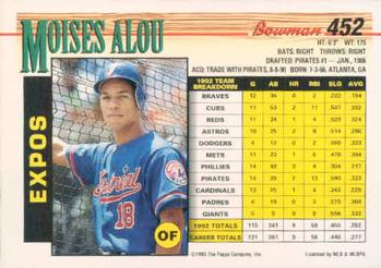 1993 Bowman #452 Moises Alou Back