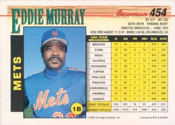 1993 Bowman #454 Eddie Murray Back