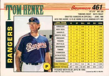 1993 Bowman #461 Tom Henke Back
