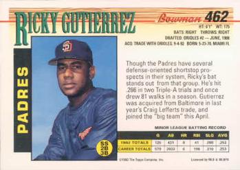 1993 Bowman #462 Ricky Gutierrez Back