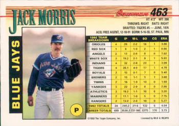 1993 Bowman #463 Jack Morris Back