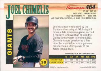 1993 Bowman #464 Joel Chimelis Back