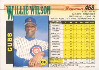 1993 Bowman #468 Willie Wilson Back