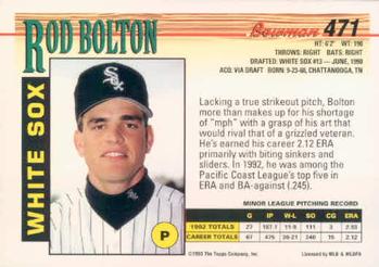 1993 Bowman #471 Rod Bolton Back
