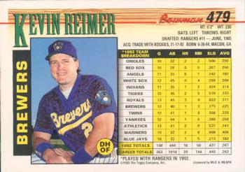 1993 Bowman #479 Kevin Reimer Back