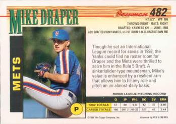 1993 Bowman #482 Mike Draper Back