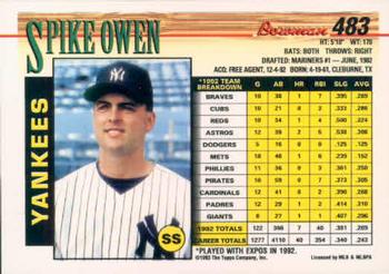 1993 Bowman #483 Spike Owen Back