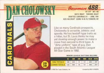 1993 Bowman #488 Dan Cholowsky Back