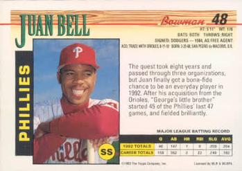 1993 Bowman #48 Juan Bell Back