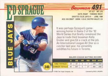1993 Bowman #491 Ed Sprague Back
