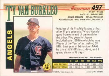 1993 Bowman #497 Ty Van Burkleo Back