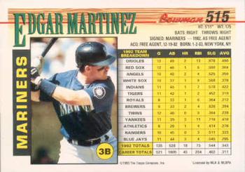 1993 Bowman #515 Edgar Martinez Back