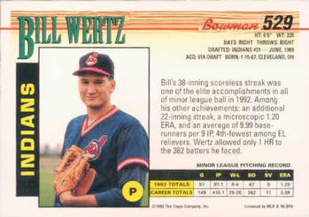 1993 Bowman #529 Bill Wertz Back