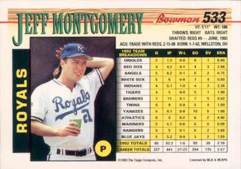 1993 Bowman #533 Jeff Montgomery Back