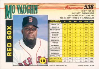 1993 Bowman #536 Mo Vaughn Back