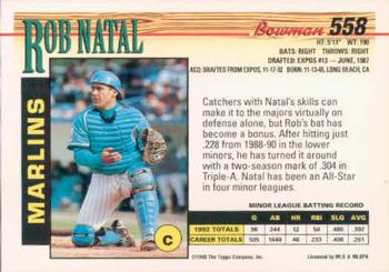 1993 Bowman #558 Rob Natal Back