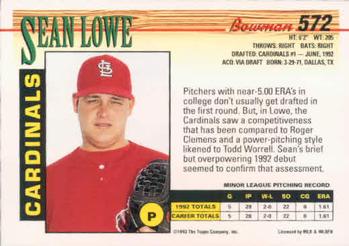 1993 Bowman #572 Sean Lowe Back