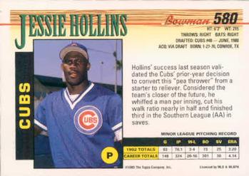 1993 Bowman #580 Jessie Hollins Back