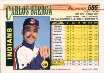 1993 Bowman #585 Carlos Baerga Back
