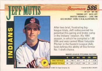 1993 Bowman #586 Jeff Mutis Back