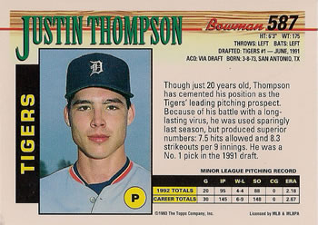 1993 Bowman #587 Justin Thompson Back
