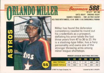 1993 Bowman #588 Orlando Miller Back