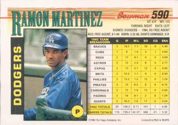 1993 Bowman #590 Ramon Martinez Back