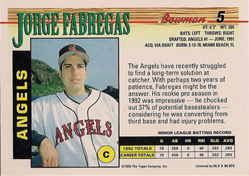 1993 Bowman #5 Jorge Fabregas Back