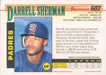 1993 Bowman #602 Darrell Sherman Back
