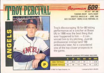 1993 Bowman #609 Troy Percival Back